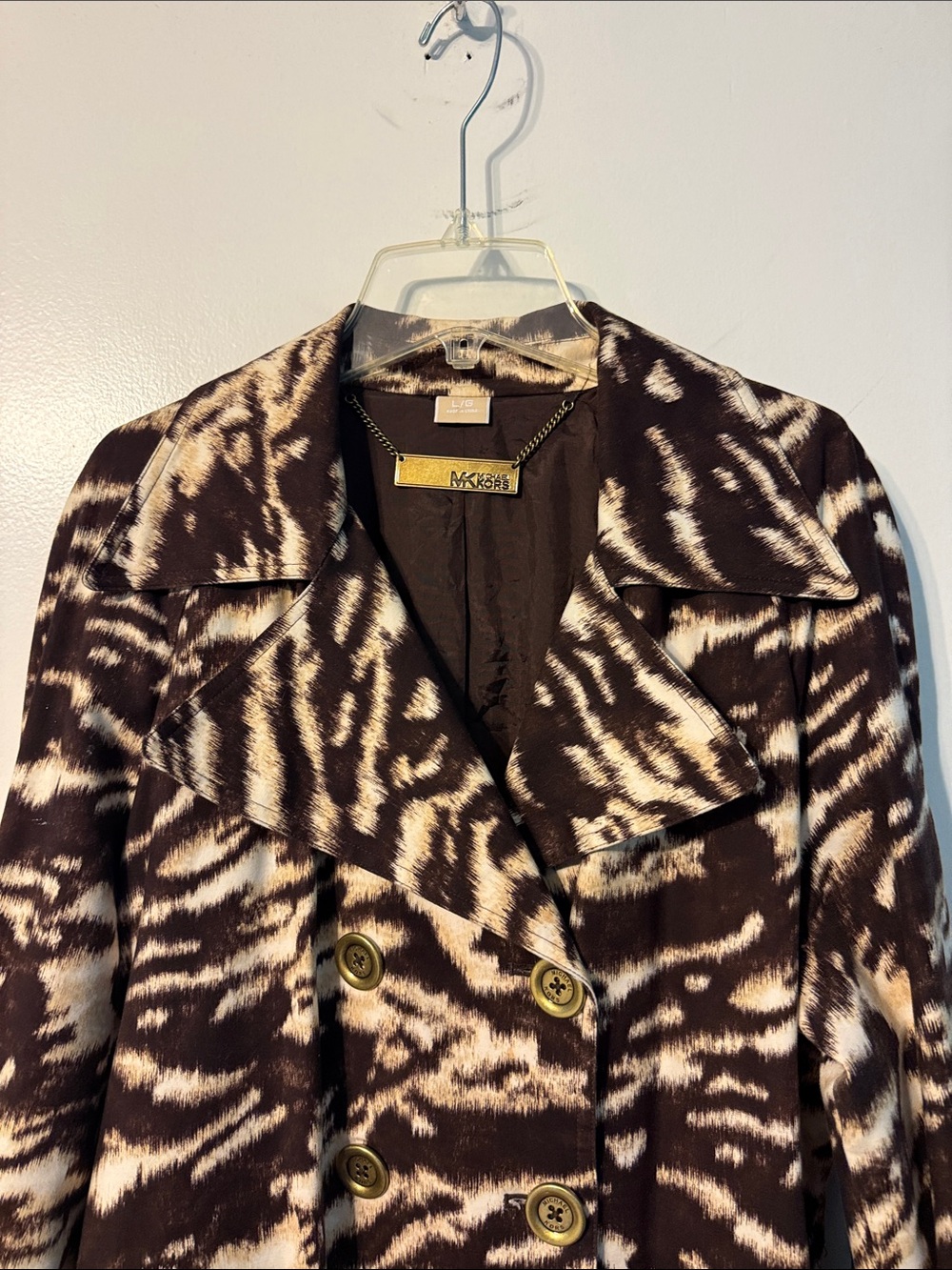 Michael Kors Brown & Cream Printed Double-Breasted Trench Coat